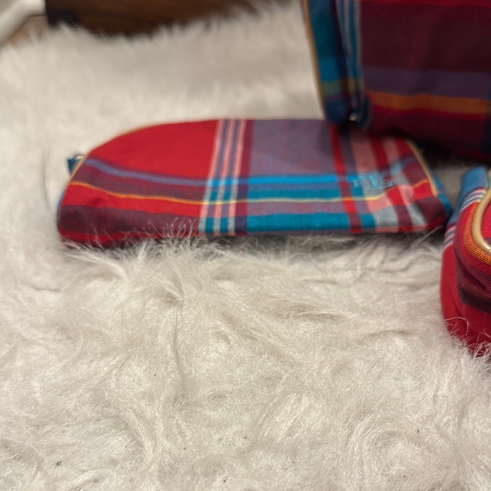 Y2K Ralph Lauren Colorful Plaid Travel Bag 3 Piece Set pre-owned. - Picture 11 of 11